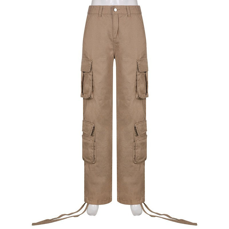 Autumn And Winter European And American Women's Clothing Tooling Straight-leg Trousers